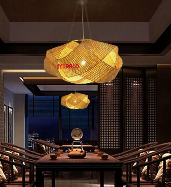 Bamboo Wicker Rattan Cloud Shade Pendant Light Fixtures Japanese Tatami Lamp - Image 2