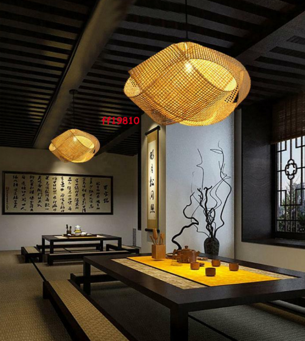 Bamboo Wicker Rattan Cloud Shade Pendant Light Fixtures Japanese Tatami Lamp - Image 3