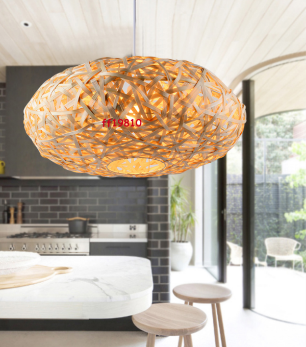 Bamboo Wicker Rattan Nest Shade Pendant Light Fixtures Ceiling Lamp Chandelier - Image 2