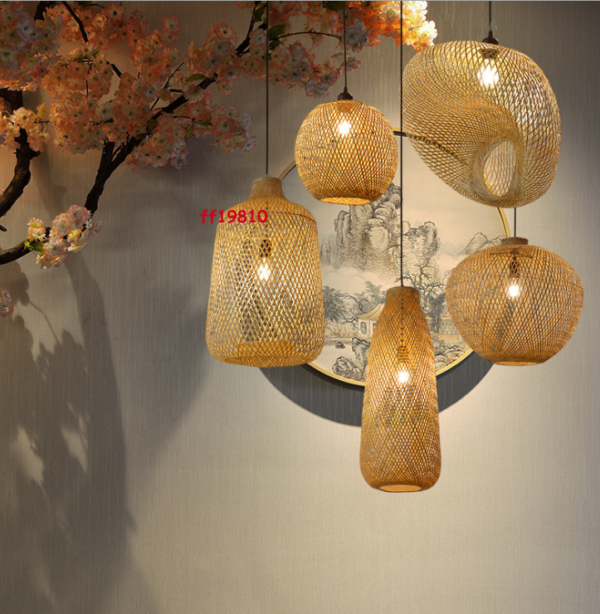 Bamboo Wicker Rattan Pendant Light Vintage Hanging Chandelier Lamp Fixtures - Image 2