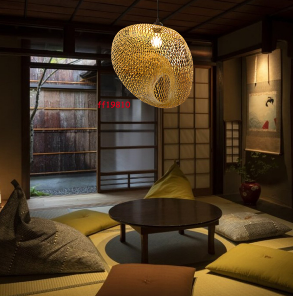 Bamboo Wicker Rattan Pendant Light Vintage Hanging Chandelier Lamp Fixtures - Image 4