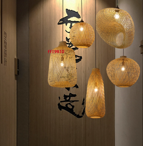 Bamboo Wicker Rattan Pendant Light Vintage Hanging Chandelier Lamp Fixtures - Image 5