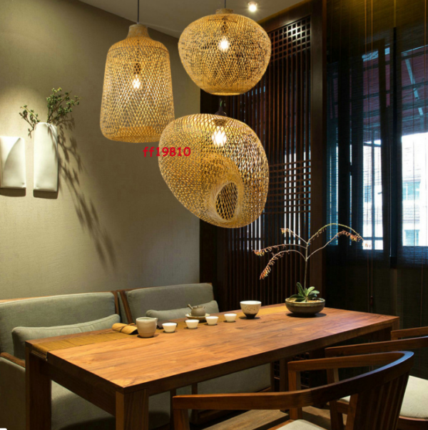 Bamboo Wicker Rattan Pendant Light Vintage Hanging Chandelier Lamp Fixtures