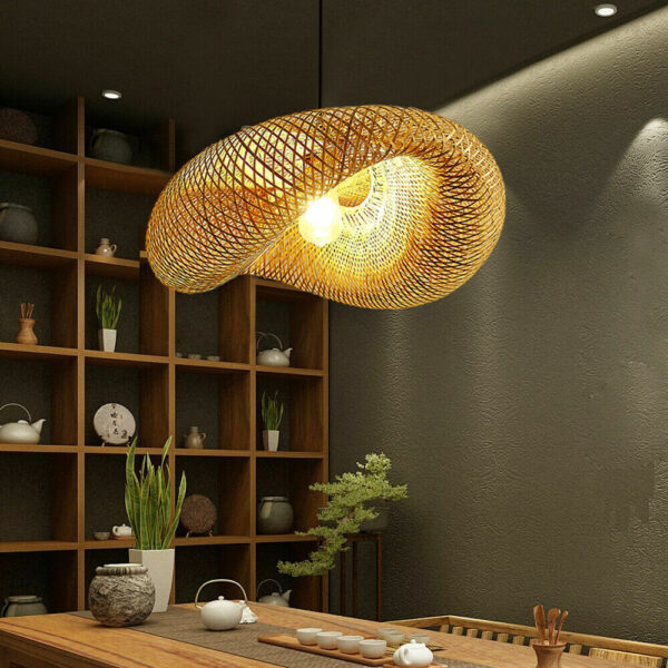 Bamboo Wicker Rattan Shade Pendant Light Fixture Art Asian Hanging Ceiling Lamp - Image 2