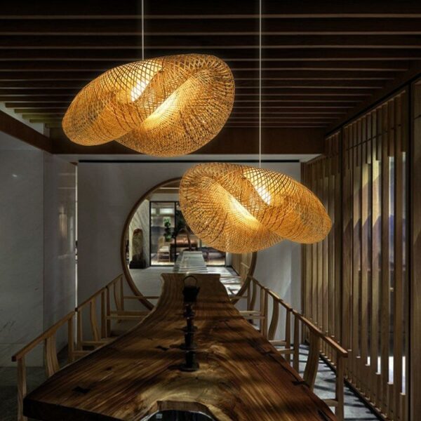 Bamboo Wicker Rattan Shade Pendant Light Fixture Asian Hanging Ceiling Lamp