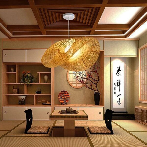 Bamboo Wicker Rattan Shade Pendant Light Fixture Asian Hanging Ceiling Lamp - Image 5