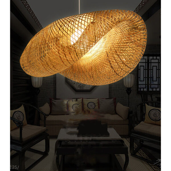 Bamboo Wicker Rattan Shade Pendant Light Fixture Asian Hanging Ceiling Lamp - Image 6