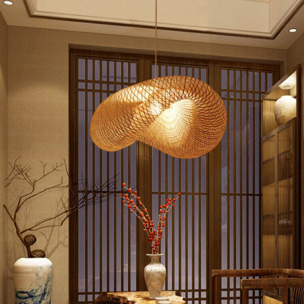 Bamboo Wicker Rattan Shade Pendant Light Fixture Asian Hanging Ceiling Lamp - Image 4