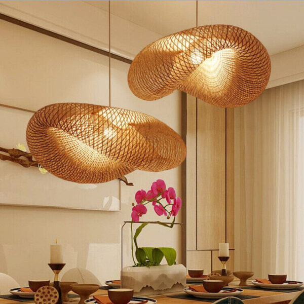 Bamboo Wicker Rattan Shade Pendant Light Fixture Asian Hanging Ceiling Lamp - Image 5