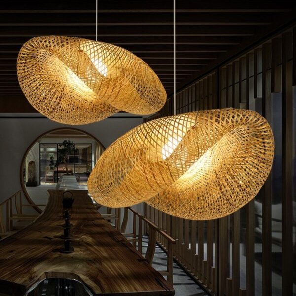 Bamboo Wicker Rattan Shade Pendant Light Fixture Asian Hanging Ceiling Lamp - Image 2