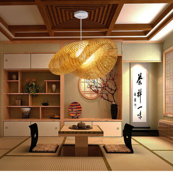 Bamboo Wicker Rattan Shade Pendant Light Fixture Asian Hanging Ceiling Lamp - Image 3