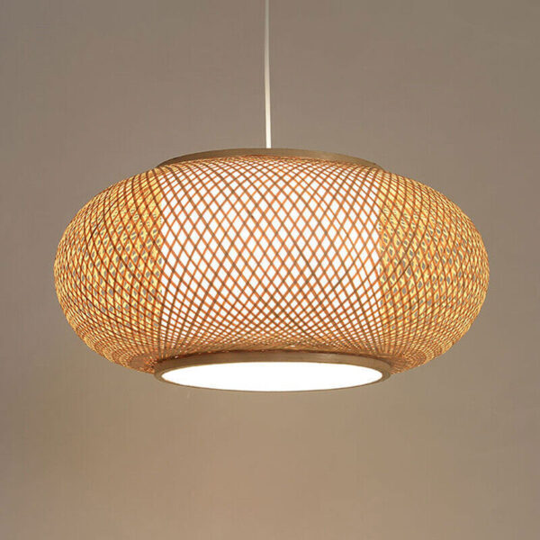 Bamboo Wicker Rattan Shade Pendant Light Fixture Asian Hanging Ceiling Lamp Bulb - Image 2