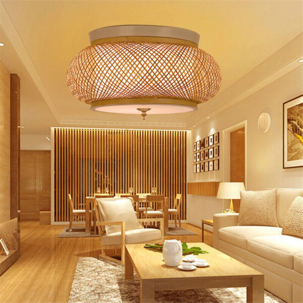 Bamboo Wicker Rattan Shade Pendant Light Fixture Asian Hanging Ceiling Lamp Bulb - Image 6