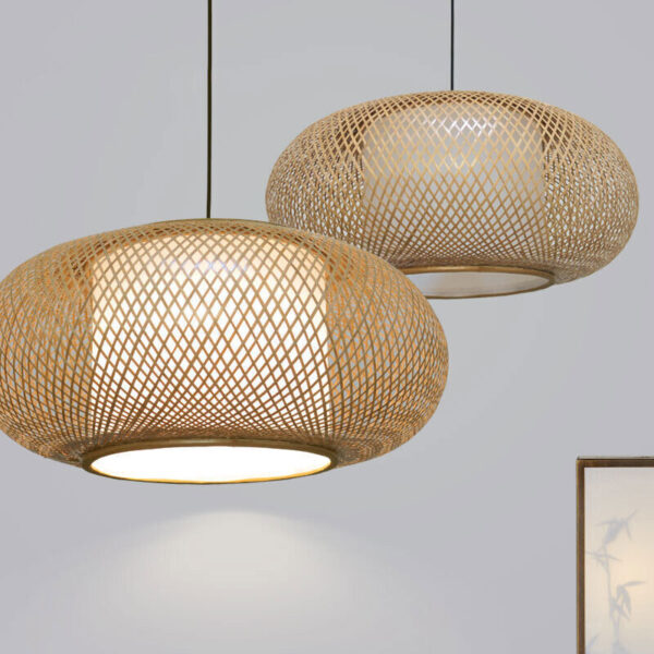 Bamboo Wicker Rattan Shade Pendant Light Fixture Asian Hanging Ceiling Lamp Bulb