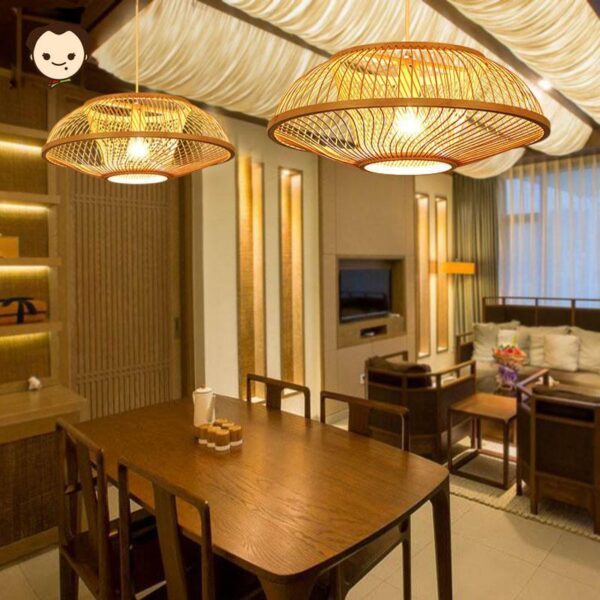 Bamboo Wicker Rattan Shade Pendant Light Fixtures Ceiling Lamp Dining Table Room - Image 3