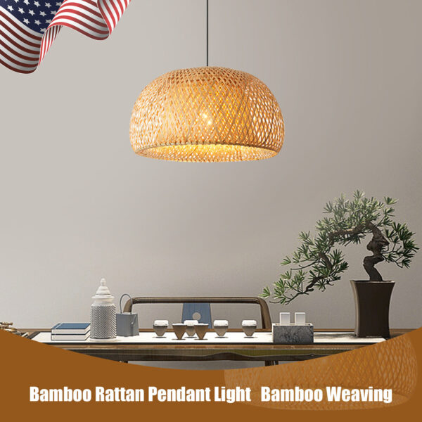 Bamboo Wicker Rattan Shade Pendant Light Rustic Hanging Lamp Restaurant Vintage - Image 2