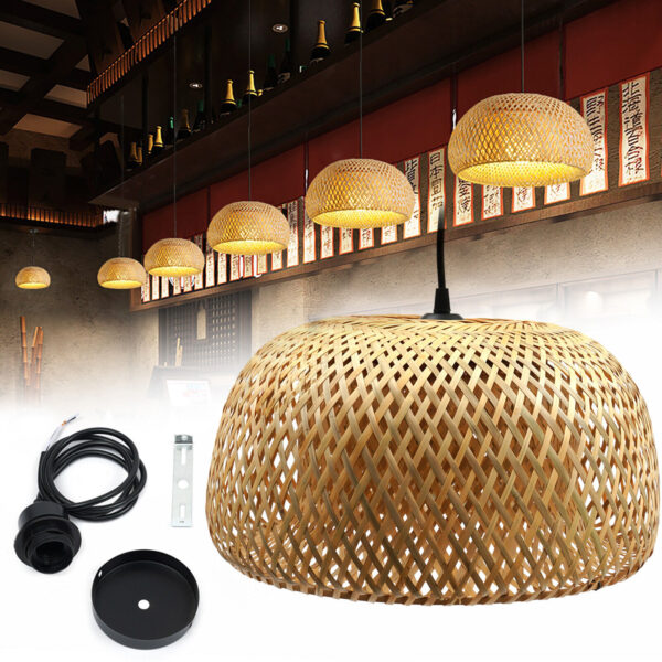 Bamboo Wicker Rattan Shade Pendant Light Rustic Hanging Lamp Restaurant Vintage