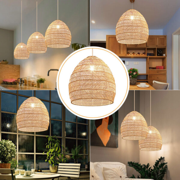 Bamboo Wicker Rattan Woven Pendant Light Chandelier Hanging Ceiling Lamp - Image 2