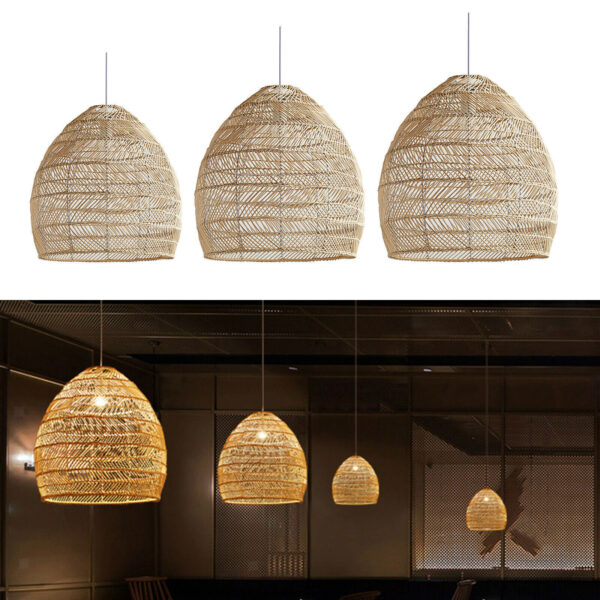 Bamboo Wicker Rattan Woven Pendant Light Chandelier Hanging Ceiling Lamp - Image 6