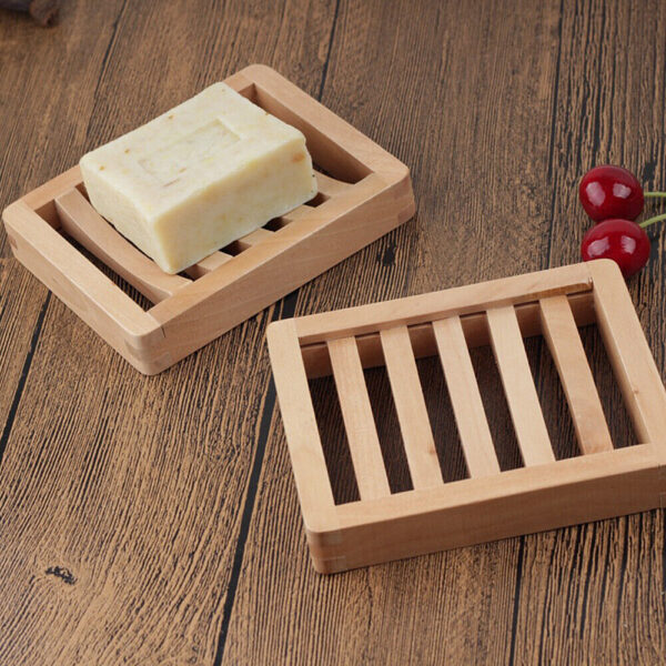 Bamboo Wood Soap Dish Holder Storage Drain Tray Plate Shower Bathroom Container - Image 2