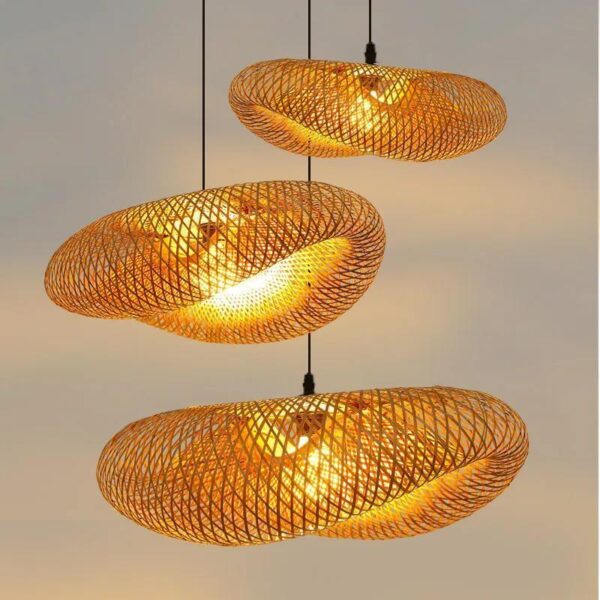 Bamboohand Weaving Pendant 40cm Hanging LED Ceiling Lamp Chandelier Fixture (US)