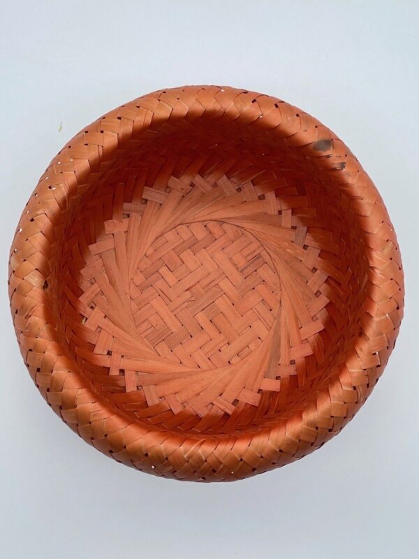 Bambu Hand Woven Bohemian Bowl Red Orange Tan Bamboo Round Basket Double Walled - Image 2