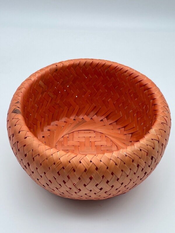 Bambu Hand Woven Bohemian Bowl Red Orange Tan Bamboo Round Basket Double Walled