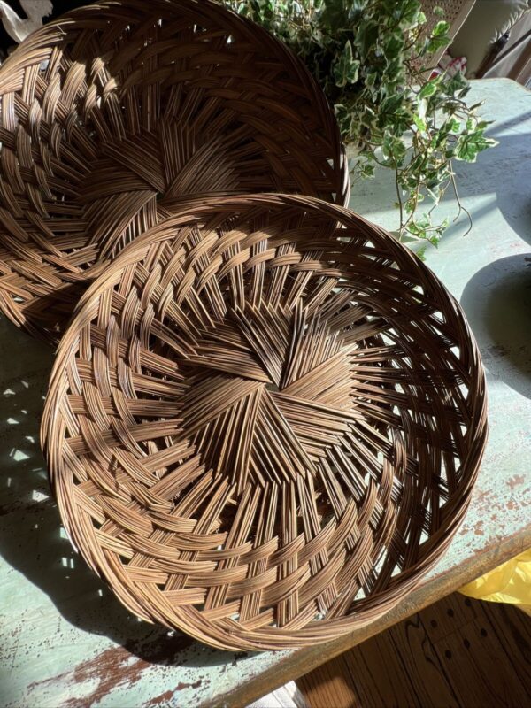 Basket Decor Boho 2 Flat Wall Hanging Natural Wicker - Image 2