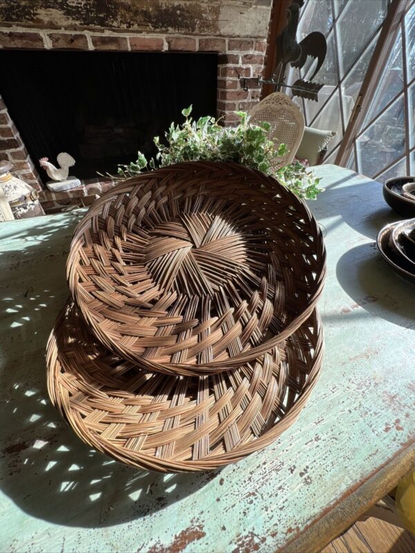 Basket Decor Boho 2 Flat Wall Hanging Natural Wicker - Image 3