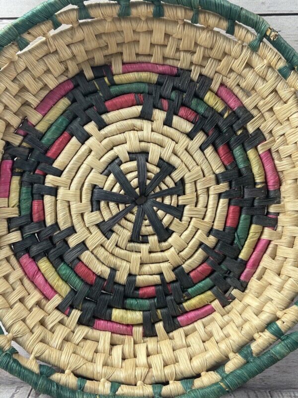 Basket Hand Made Coiled Woven Raffia Boho Rustic Bowl Tray Wall Decor 10” Round - Image 2