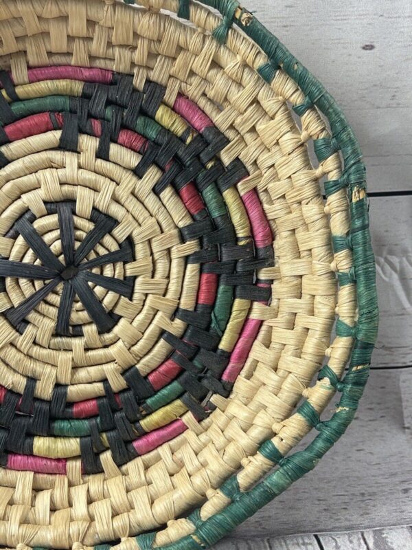 Basket Hand Made Coiled Woven Raffia Boho Rustic Bowl Tray Wall Decor 10” Round - Image 3