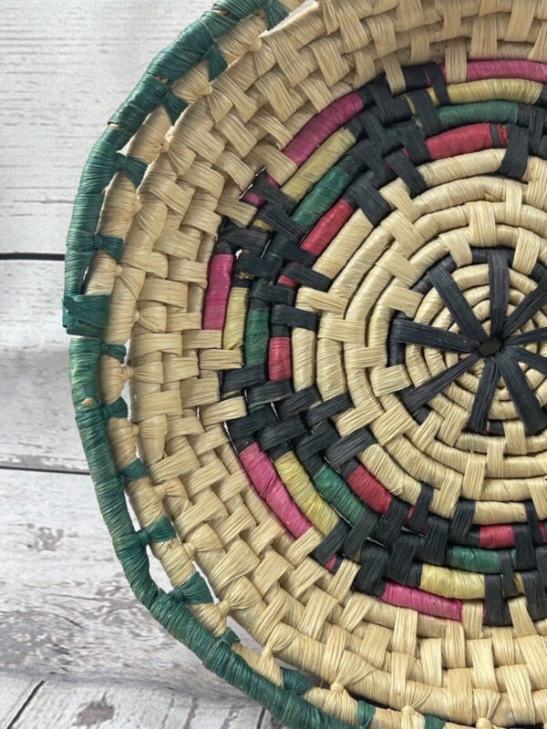 Basket Hand Made Coiled Woven Raffia Boho Rustic Bowl Tray Wall Decor 10” Round - Image 4