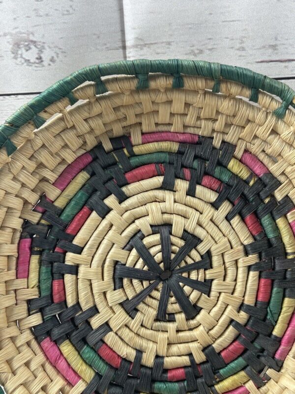 Basket Hand Made Coiled Woven Raffia Boho Rustic Bowl Tray Wall Decor 10” Round - Image 5