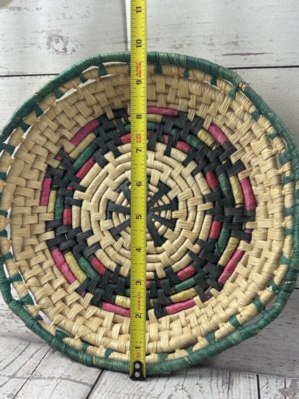 Basket Hand Made Coiled Woven Raffia Boho Rustic Bowl Tray Wall Decor 10” Round - Image 6