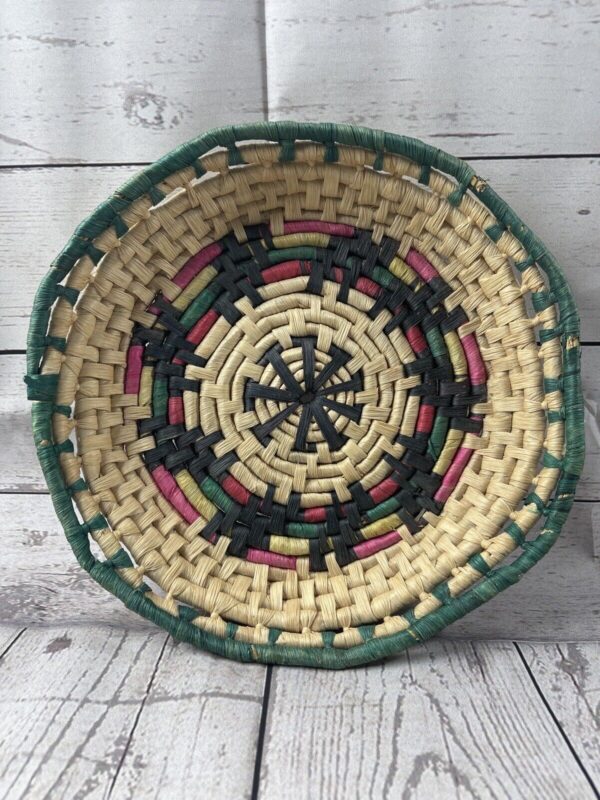 Basket Hand Made Coiled Woven Raffia Boho Rustic Bowl Tray Wall Decor 10” Round