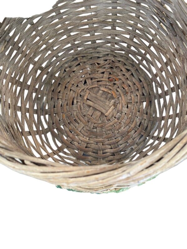 Basket Handcrafted Twisted Handle Woven Wicker Ivy Distressed White Boho Decor - Image 3