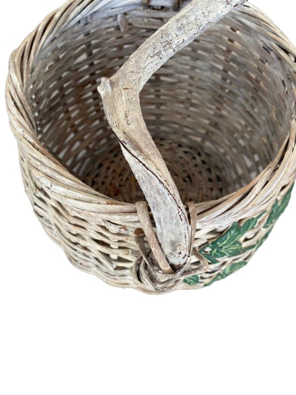 Basket Handcrafted Twisted Handle Woven Wicker Ivy Distressed White Boho Decor - Image 4