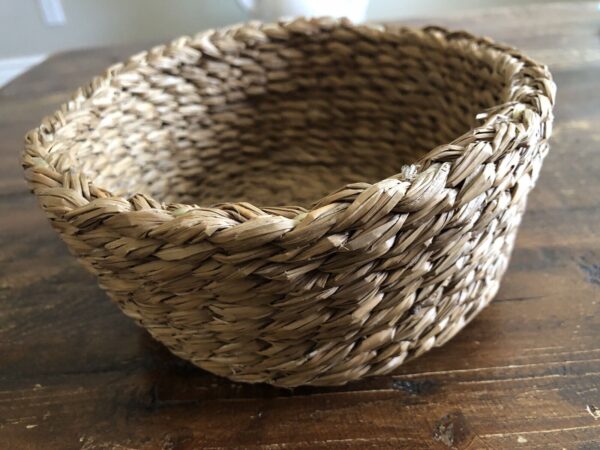 Basket Round Hand Woven Grass Boho Decor 6.5" No Lid - Image 5