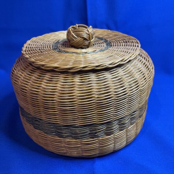 Basket With Lid MCM Boho Round 6” Tall 8” Wide Green Stripe Round Storage - Image 2