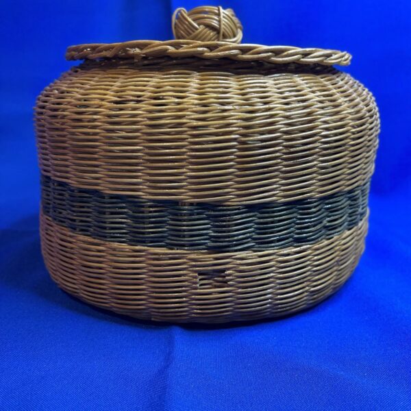 Basket With Lid MCM Boho Round 6” Tall 8” Wide Green Stripe Round Storage - Image 3