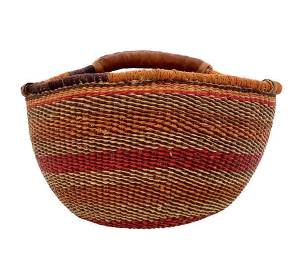 Basket Woven with Leather Handle Colorful Handmade Boho Decor - Image 2