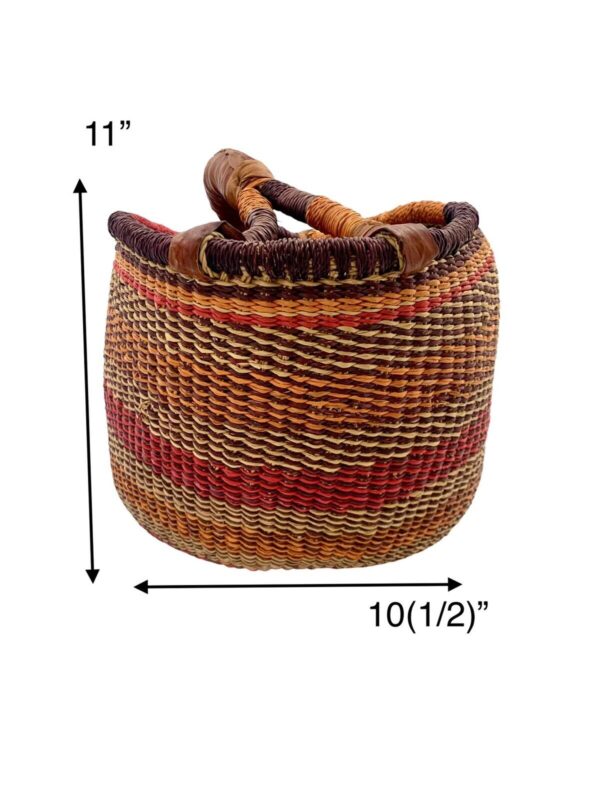 Basket Woven with Leather Handle Colorful Handmade Boho Decor - Image 3