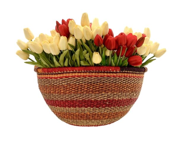 Basket Woven with Leather Handle Colorful Handmade Boho Decor - Image 5