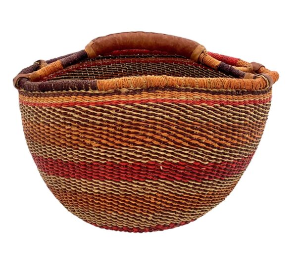 Basket Woven with Leather Handle Colorful Handmade Boho Decor