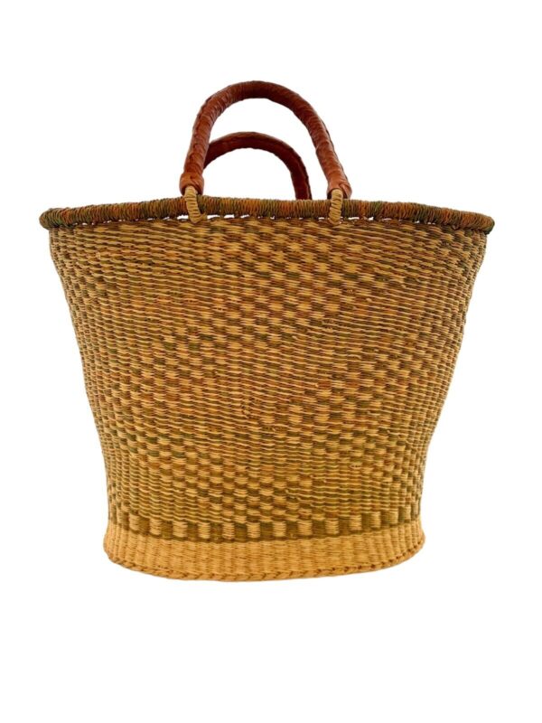 Basket Woven with Leather Handle Handmade High Quality Boho Decor