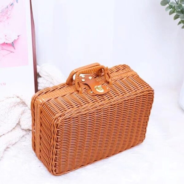 Baskets Picnic Storage Basket Wicker Suitcase with Hand Gift Box Woven - Image 2