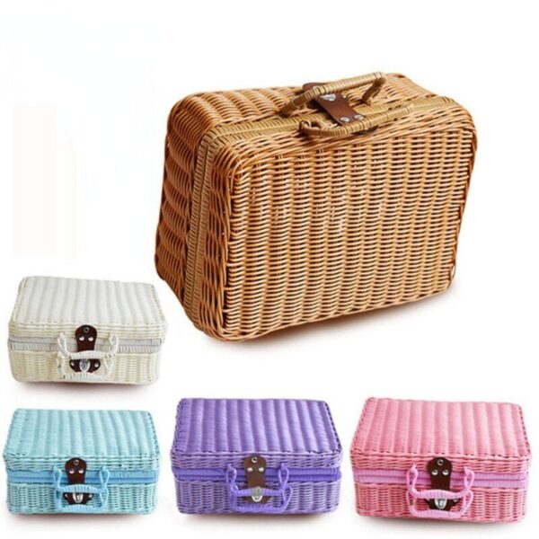 Baskets Picnic Storage Basket Wicker Suitcase with Hand Gift Box Woven - Image 3