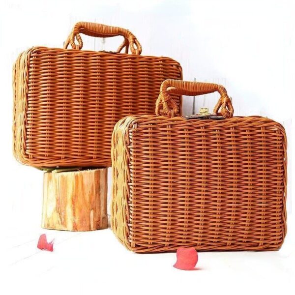 Baskets Picnic Storage Basket Wicker Suitcase with Hand Gift Box Woven - Image 4