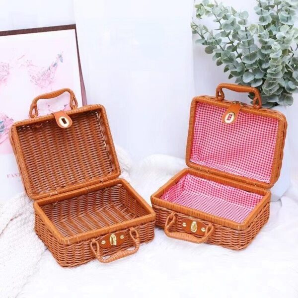 Baskets Picnic Storage Basket Wicker Suitcase with Hand Gift Box Woven - Image 5