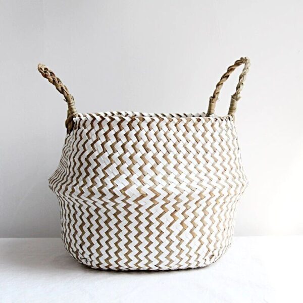 Beautiful Boho Decor Striped Wicker Storage Baskets Handmade 23X20cm From Bamboo - Image 2